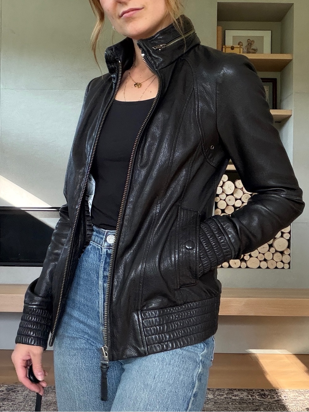 Aritzia x Mackage Black Leather Fitted Moto Jacket xs